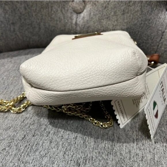 🦃 New Valentina Small Italian Pebble Leather Cream & Brown Shoulder Bag - Picture 4 of 7